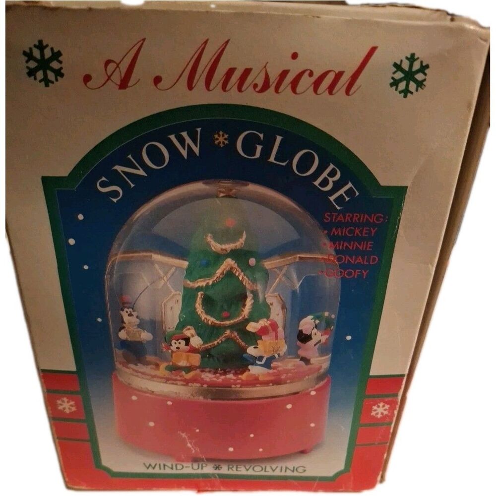 Vintage Disney Character Collection Holiday Wind-Up Revolving Musical Snow Globe